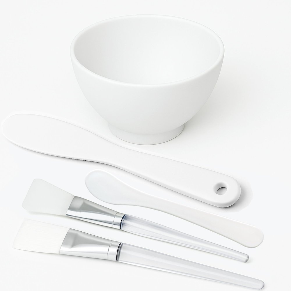 APPEARUS Silicone Facial Mask Mixing Bowl 5-Piece Set  1 Bowl, Brushes, and Spatulas  Food-Grade, Flexible, Skincare Mixing Kit for Spa and Home Use  (White - 5-Pc Set)