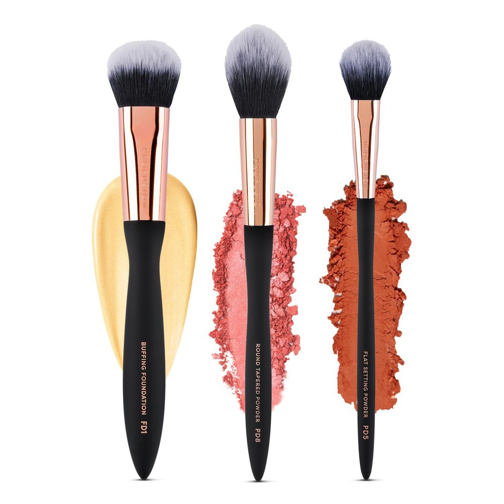 Profusion Cosmetics Artistry Essentials 3-Piece Face Brush Set  Makeup Tools for Foundation, Powder & Setting, Vegan & Cruelty-Free Bristles