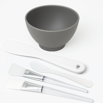 APPEARUS Silicone Facial Mask Mixing Bowl 5-Piece Set  1 Bowl, Brushes, and Spatulas  Food-Grade, Flexible, Skincare Mixing Kit for Spa and Home Use (Dark Gray - 5-Pc Set)