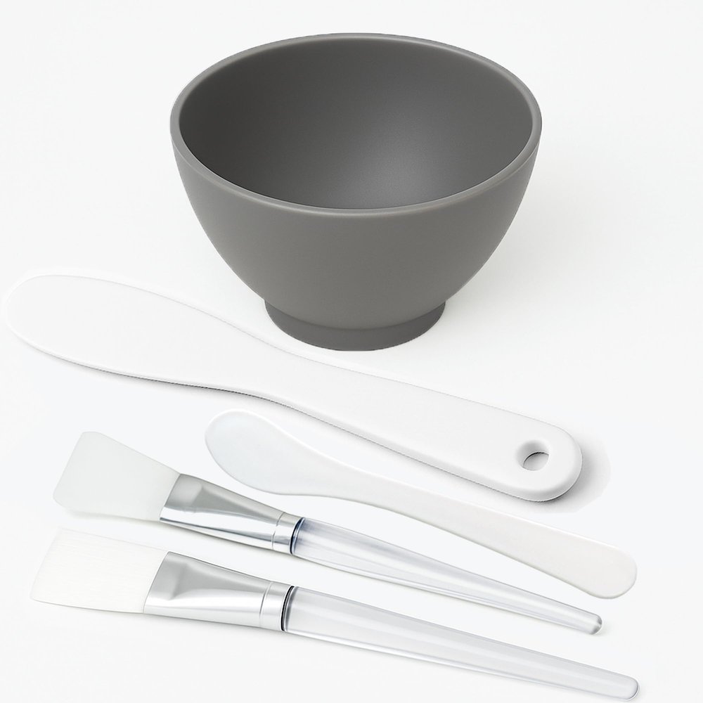 APPEARUS Silicone Facial Mask Mixing Bowl 5-Piece Set  1 Bowl, Brushes, and Spatulas  Food-Grade, Flexible, Skincare Mixing Kit for Spa and Home Use (Dark Gray - 5-Pc Set)