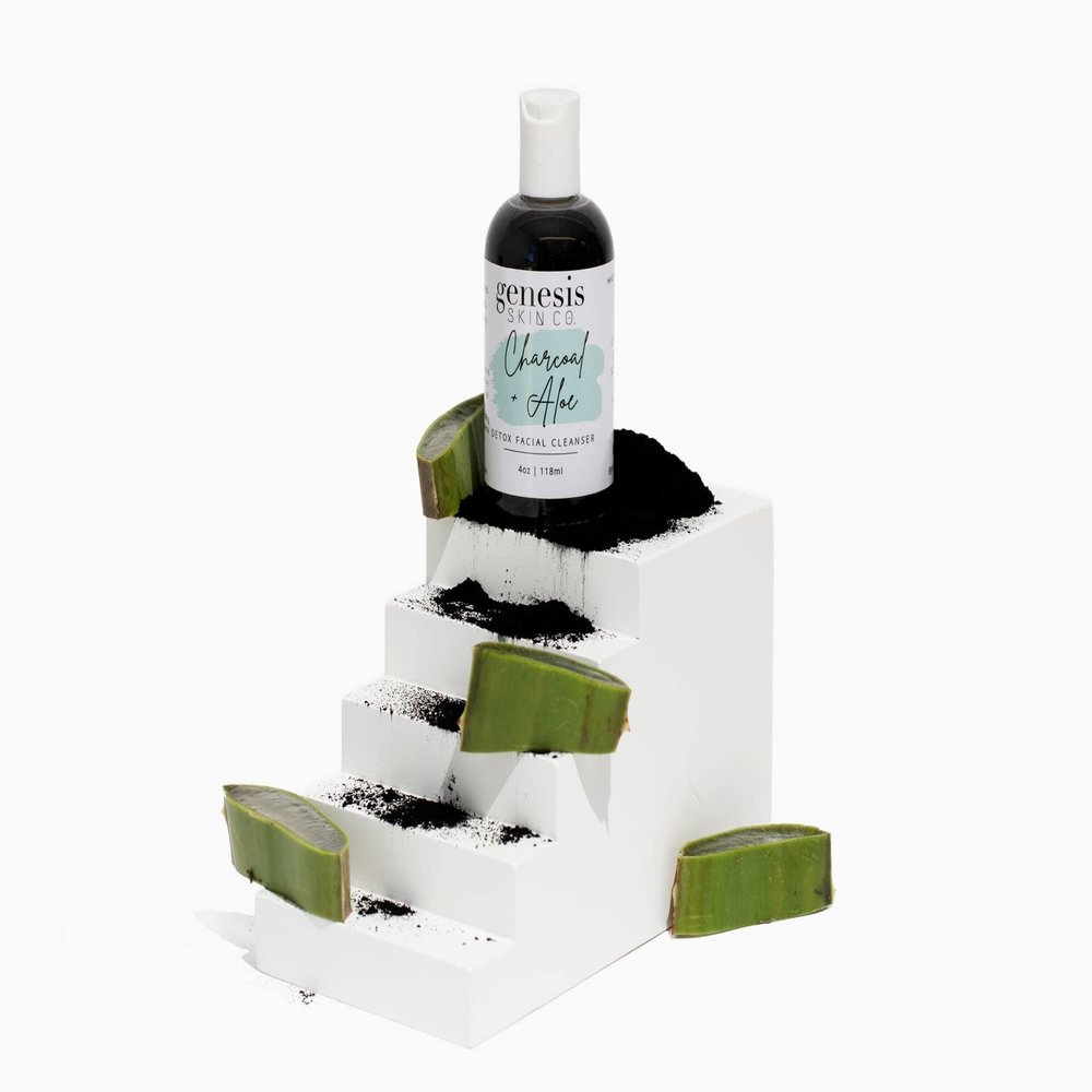 GENESIS SKIN CO. Aloe + Charcoal Detoxifying Facial Cleanser | 100% Organic, Vegan & Cruelty Free | Detox Gel | Deep Pore Face Wash | Acne Cleanser | Prevent Breakouts | Oil Absorbing |