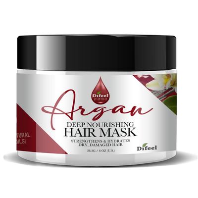 Difeel Essentials Deep Nourishing Argan Hair Mask 8 oz. - Deep Conditioning Hair Treatment Mask, Dry Hair Treatment Mask made with 100% Essential Oils