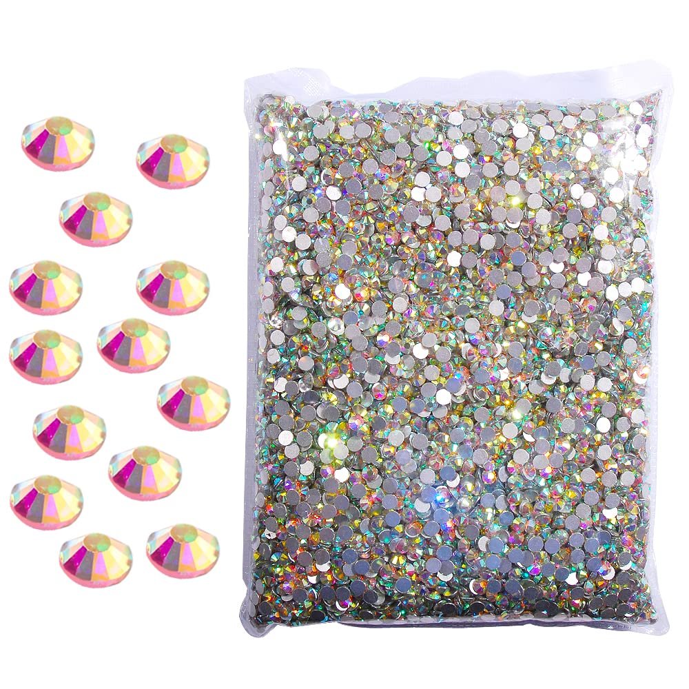 Hisenlee 14400PCS Rhinestone AB Color Crystal Gems 9 Sizes Wholesale Nail Art Rhinestone Flatback Round Glass Diamond for Crafts (SS204.6-4.8mm)