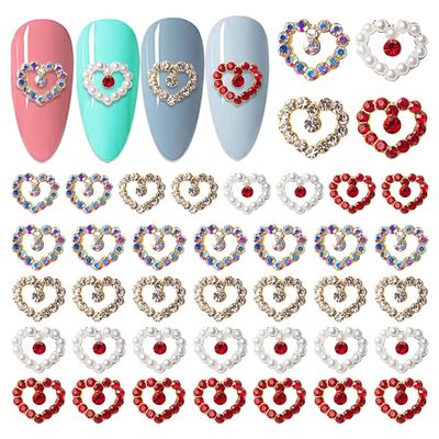 WOKOTO 40Pcs Heart Nail Charms for Nail Art 3D Hearts for Nails Accessories Hearts Gold Silver Nail Jewelrys for Nails Design Kit Nail Decorations for Nail Art Charms Nail Hearts Charms Rhinestones