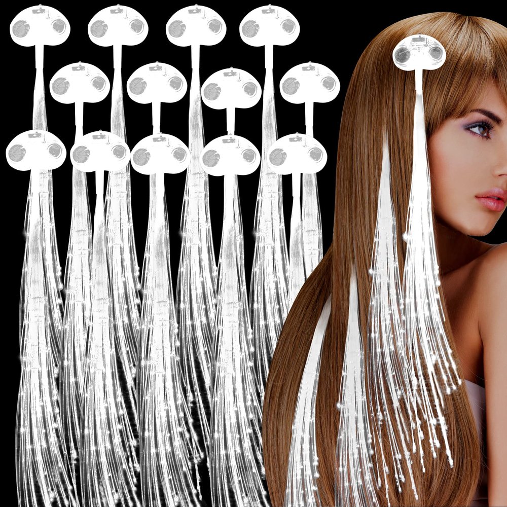 30 Pack White LED Lights Fiber Optic Hair Barrettes Extensions Light Flashing Fiber Optic Hair Braid Barrettes Clips for 4th of July Party Favors Festival Party Bar Concert
