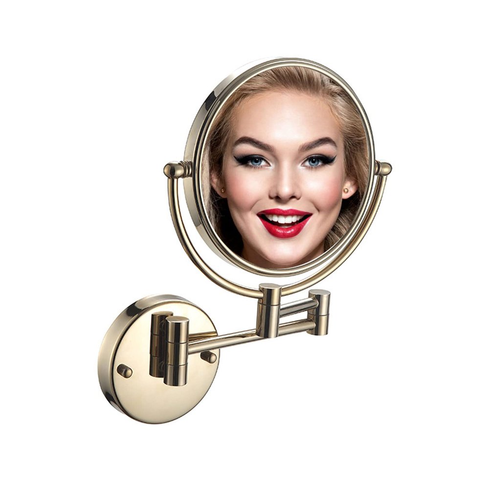 BhjKL Makeup Mirror Wall Mounted, Magnifying Mirror, 8 Inch Vanity Mirror, Double Sided Bathroom Mirror, 360 Swivel Extendable Shaving Up Mirror (Pickaxe Gold 10X)