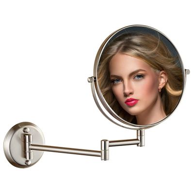 BhjKL Makeup Mirror Wall Mounted, 8'' Double Sided Vanity Mirror, 1X 10X Magnification Bathroom Mirror, 360 Swivel Extendable Cosmetic Mirror (Brushed Nickel)