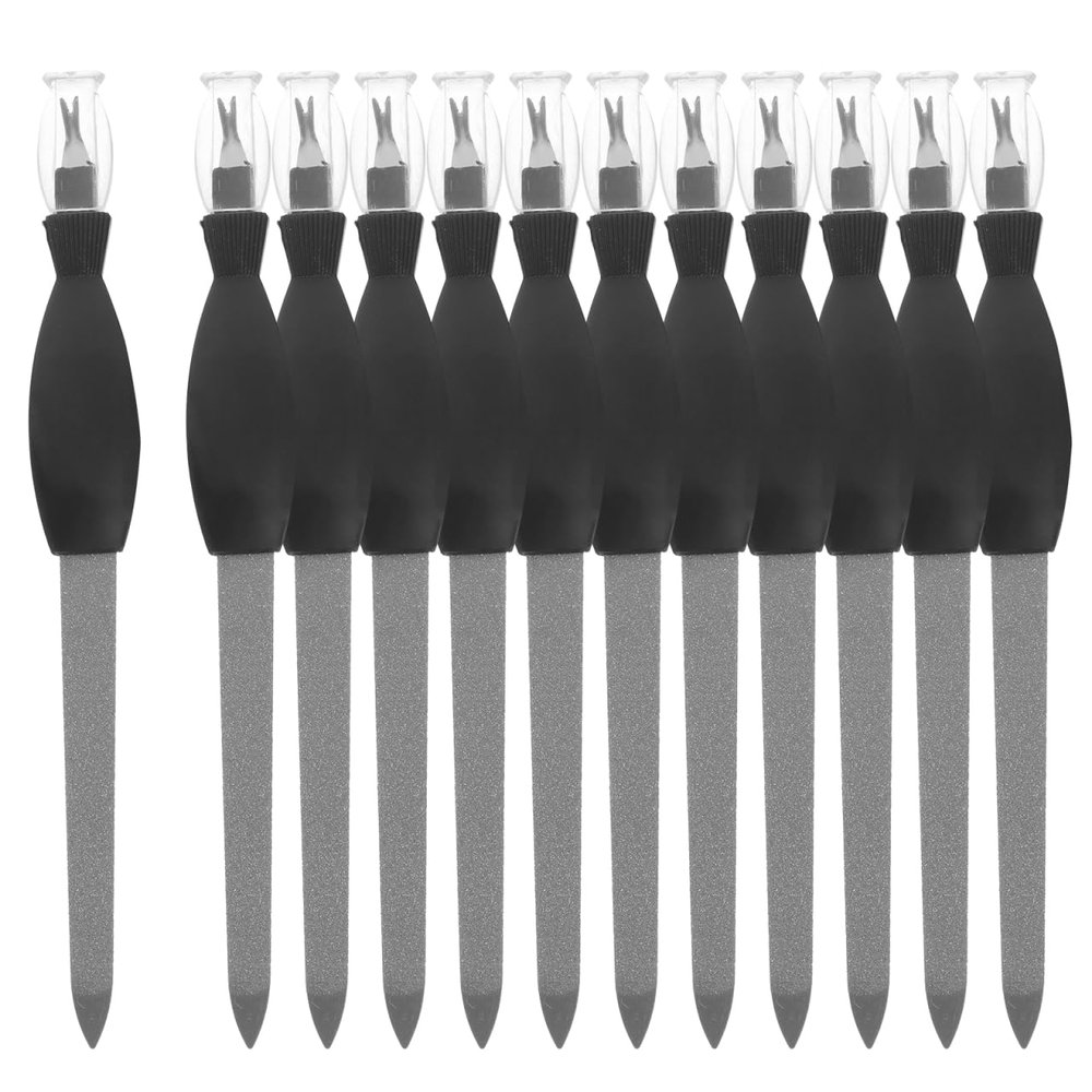 FRCOLOR 12Pcs Stainless Steel Nail File with Dual Grits and Dead Skin Fork Cuticle Remover Manicure Tool for Nail Care at Home and Salon