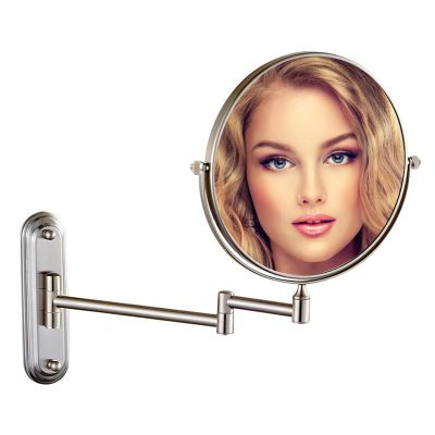 BhjKL Wall Mounted Makeup Vanity Mirror, 1X/10X Magnifying Cosmetic Mirror, 8" Bathroom Mirror, Double Sided Makeup Mirror, 360 Extendable (Brushed Nickel)