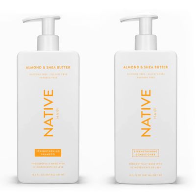 Native Shampoo and Conditioner Set | Sulfate Free, Paraben Free, Dye Free, with Naturally Derived Clean Ingredients| 16.5 oz (Almond & Shea Butter, Strengthening), 1.31 pounds