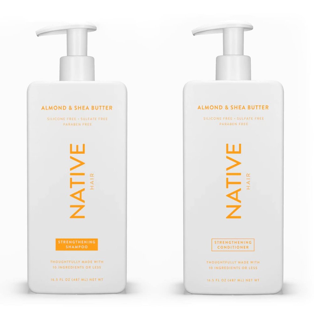 Native Shampoo and Conditioner Set | Sulfate Free, Paraben Free, Dye Free, with Naturally Derived Clean Ingredients| 16.5 oz (Almond & Shea Butter, Strengthening), 1.31 pounds