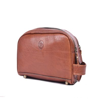 10" Premium Leather Toiletry Travel Pouch With Waterproof Lining | King-Size Handcrafted Vintage Dopp - Kit ~ Gift for Father's Day By Aaron Leather Goods (I Brown)