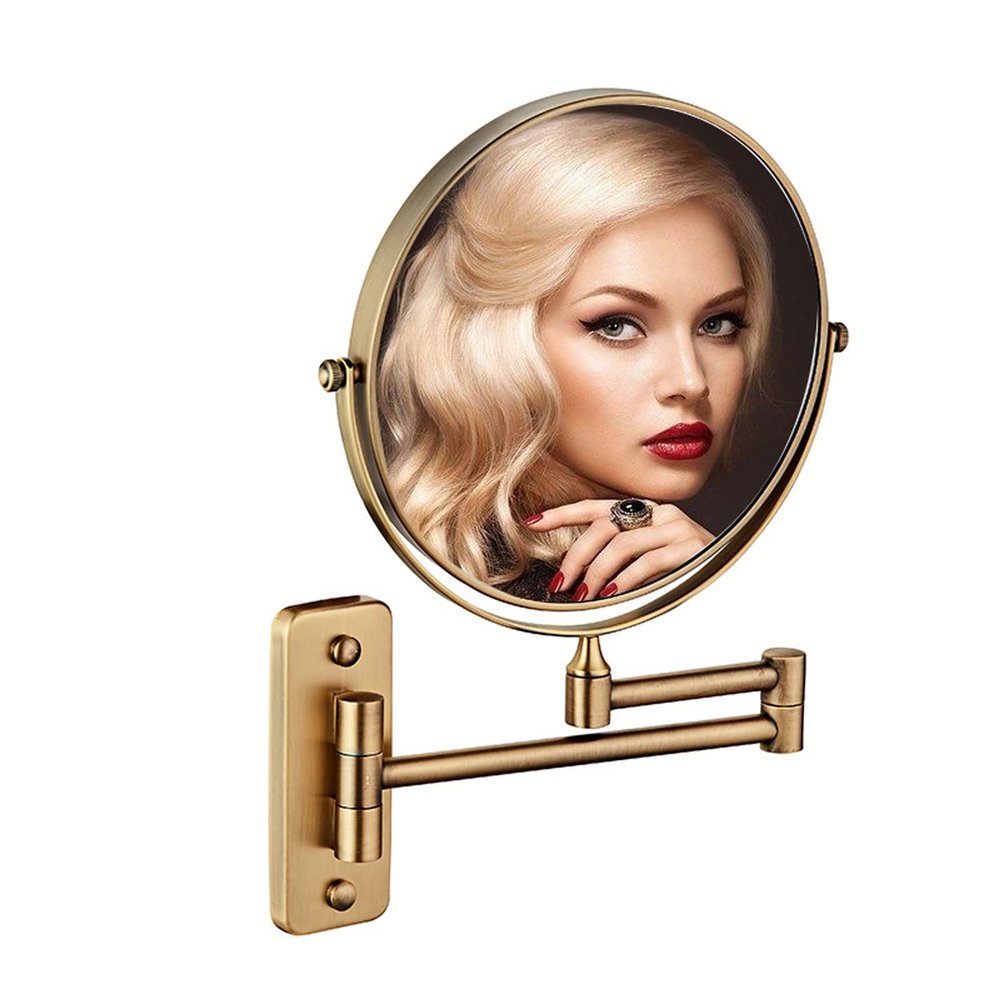 BhjKL Wall Mounted Makeup Mirror, 1X/10X Magnifying 8" Cosmetic Mirror, Double Sided Vanity Mirror, 360 Extendable Bedroom Bathroom Mirror (Antique)