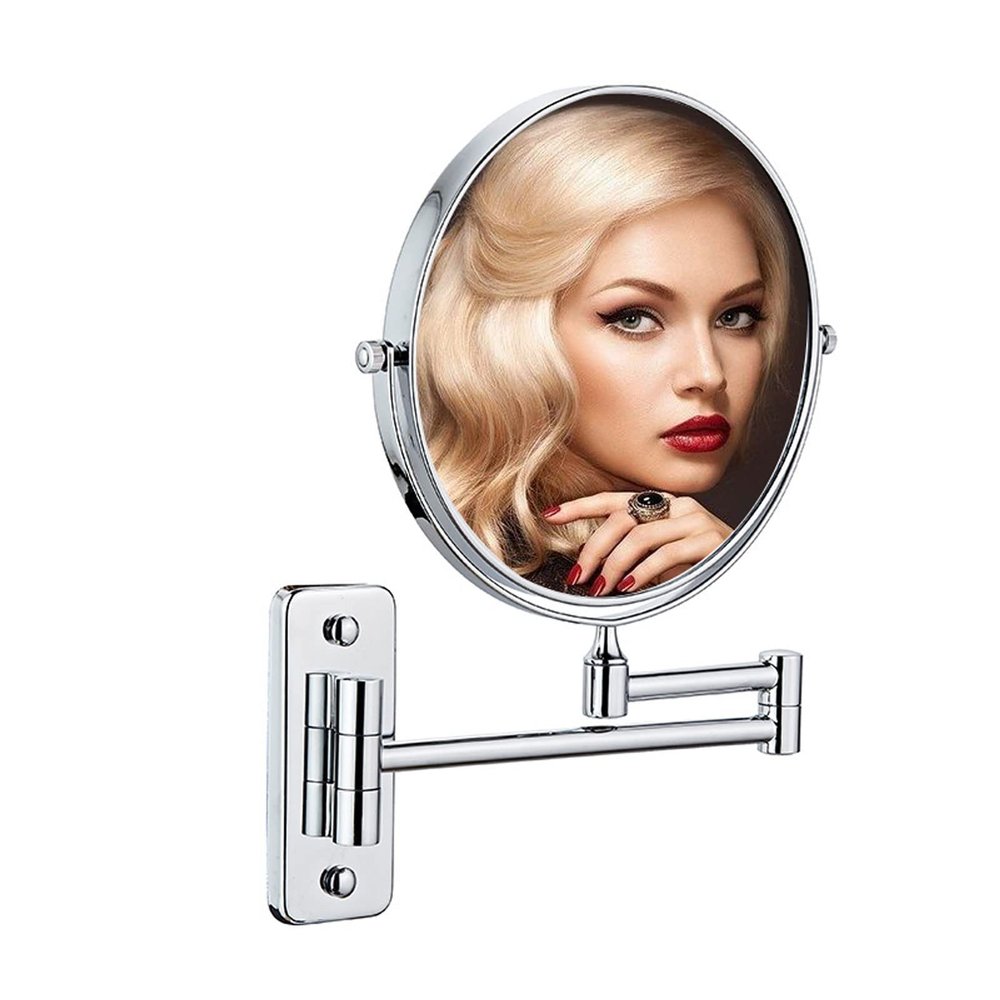 BhjKL Wall Mounted Makeup Mirror, 1X/10X Magnifying 8" Cosmetic Mirror, Double Sided Vanity Mirror, 360 Extendable Bedroom Bathroom Mirror (Silver)