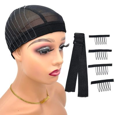 Atimiaza Wig Cap with Guideline Map for Wig Making, Stretchable Mesh Dome Caps with 1 Elastic Band and 4 Wig Combs for Beginners Sewing Wig (Large: 23"-24", 4 * 4 Closure)