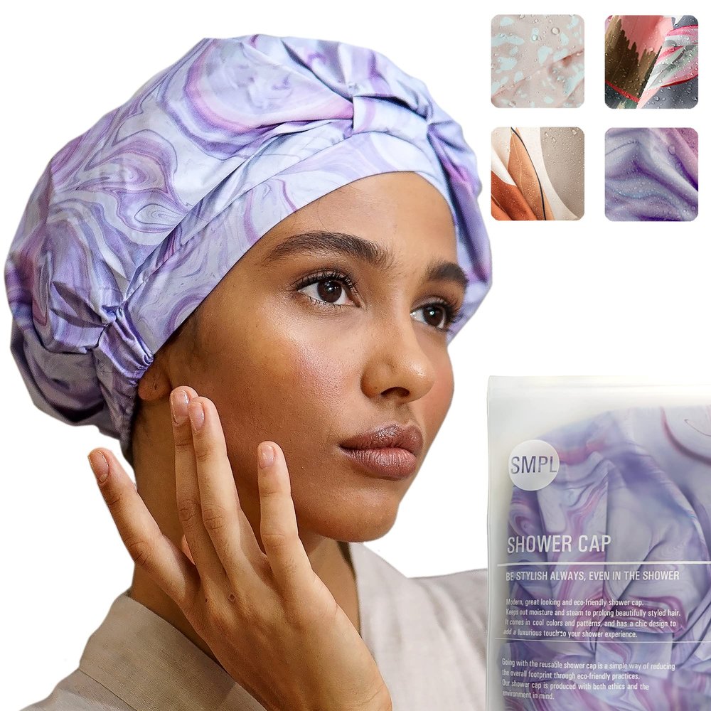 Reusable Shower Cap for Women Reusable Waterproof  Leakproof, Nonslip Hair Cap for Shower Flexiband  Soft, Breathable, Durable Christmas Shower Caps by SMPL OBJECTS (Marble)