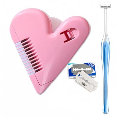 Munyee Hua Intimate Grooming Set for Women, Bangs Pubic Trimmer Meticulous Hair Styling Extremely Small Hair Cutter Eyebrow Facial Mouth Beard Trimming Essential beauty Care Tools(Love Heart &T Set)