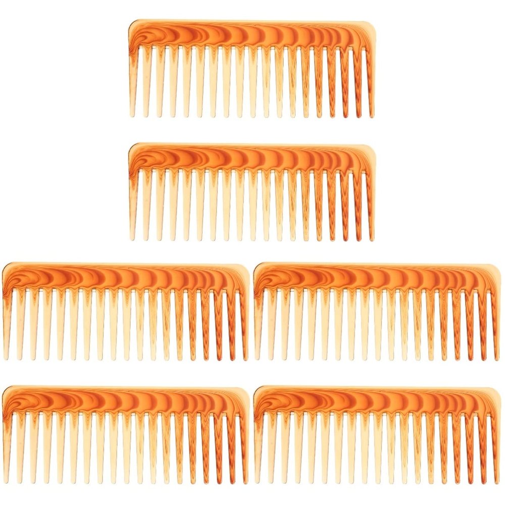 LALAFINA 6pcs Wide Tooth Plastic Hair Comb for Curly Thick Hair Detangling Brush for Wet Dry Use Stimulates Scalp and Reduces Breakage
