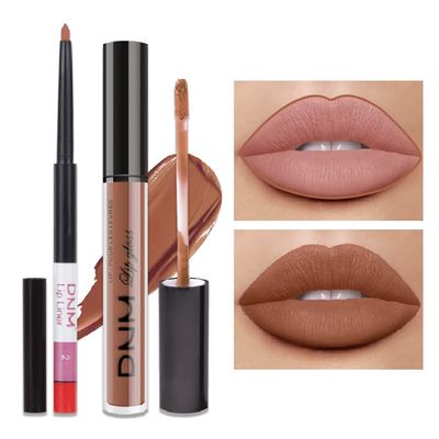 2pcs Rose-Beige Lip Liner and Lipstick Makeup Set, Nude Matt Liquid Brown Lipstick 24H Waterproof Long Lasting Matt Lip Kit (#25)