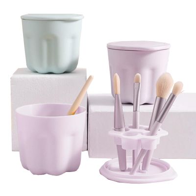 Alvinlite Makeup Brush Cleaning Mat, 2PCS 2 in 1 Silicone Makeup Cosmetic Brush Cleaner Cup with Drying Holder for Storage, Brush Cleaning Scrubber Tool with Stand & Air Dry Brushes Holder