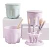 Alvinlite Makeup Brush Cleaning Mat, 2PCS 2 in 1 Silicone Makeup Cosmetic Brush Cleaner Cup with Drying Holder for Storage, Brush Cleaning Scrubber Tool with Stand & Air Dry Brushes Holder view 1