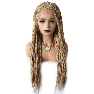 31" Box Braided Wigs for Black Women 4.75"x12.5"Lace Front Braids Wigs with Natural Baby Hair Micro Twist Lightweight Braided Wig for Woman Glueless Synthetic Hair (#27/613M Blonde)