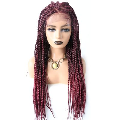 31" Box Braided Wigs for Black Women 4.75"x12.5"Lace Front Braids Wigs with Natural Baby Hair Micro Twist Lightweight Braided Wig for Woman Glueless Synthetic Hair (#T1B/BUG Black Mix Red)