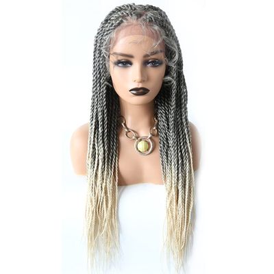 31" Box Braided Wigs for Black Women 4.75"x12.5"Lace Front Braids Wigs with Natural Baby Hair Micro Twist Lightweight Braided Wig for Woman Glueless Synthetic Hair (#1B/613T Black Blonde Ombre)