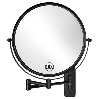 DECLUTTR 9 Inch Large Wall Mounted Makeup Mirror, 1X/10X Magnifying Mirror Double-Sided, 360 Swivel Extendable Makeup Mirror for Bathroom, Black