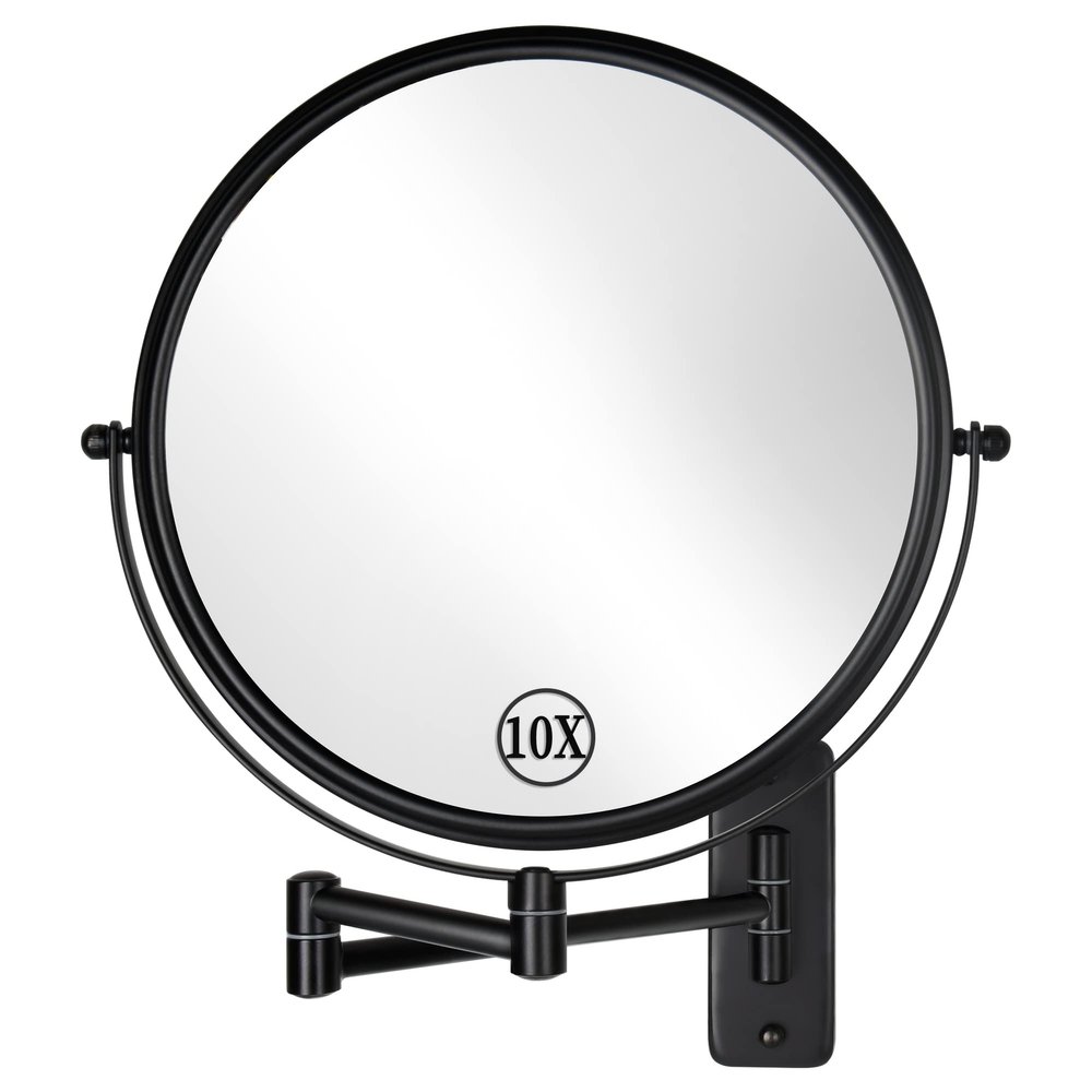 DECLUTTR 9 Inch Large Wall Mounted Makeup Mirror, 1X/10X Magnifying Mirror Double-Sided, 360 Swivel Extendable Makeup Mirror for Bathroom, Black