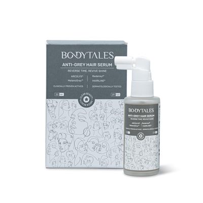 BODYTALES Anti-Gray Hair Serum, Arcolys, Melanogray, Redensyl, Hairline, Reduce Pre-Mature Hair Greying, Reverse Hair Graying, Paraben Free, Green Beauty, Clean Beauty, 60ml