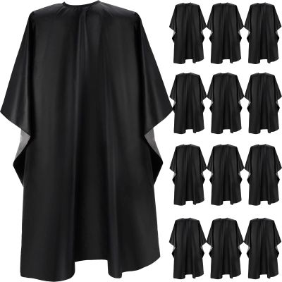 Foaincore 12 Pcs Shampoo Capes for Salons Waterproof Barber Capes for Hair Stylist 59" x 47" with Adjustable Snap Closure(Black,Solid)