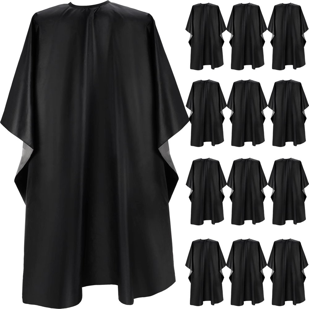 Foaincore 12 Pcs Shampoo Capes for Salons Waterproof Barber Capes for Hair Stylist 59" x 47" with Adjustable Snap Closure(Black,Solid)