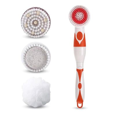 Feilx Electric Bath Brush Massager Back-Rubbing Brush Long Handle Spinning Body Cleaning for Wet or Dry Brushing (Color : Orange)
