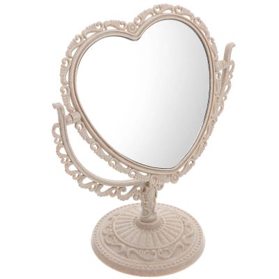 AKHFKY 1 Pack 7-Inch Tabletop Vanity Makeup Mirror with 3X Magnification Double-Sided Rotatable Dresser Mirror Bathroom Bedroom Dressing Beauty Mirror (Beige)