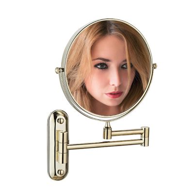BhjKL Makeup Mirror Wall Mounted, 1X/10X Magnifying, 360 Swivel 8 Inch Vanity Mirror, Double Sided Bathroom Mirror Extendable Cosmetic Mirror (Pickaxe Gold)