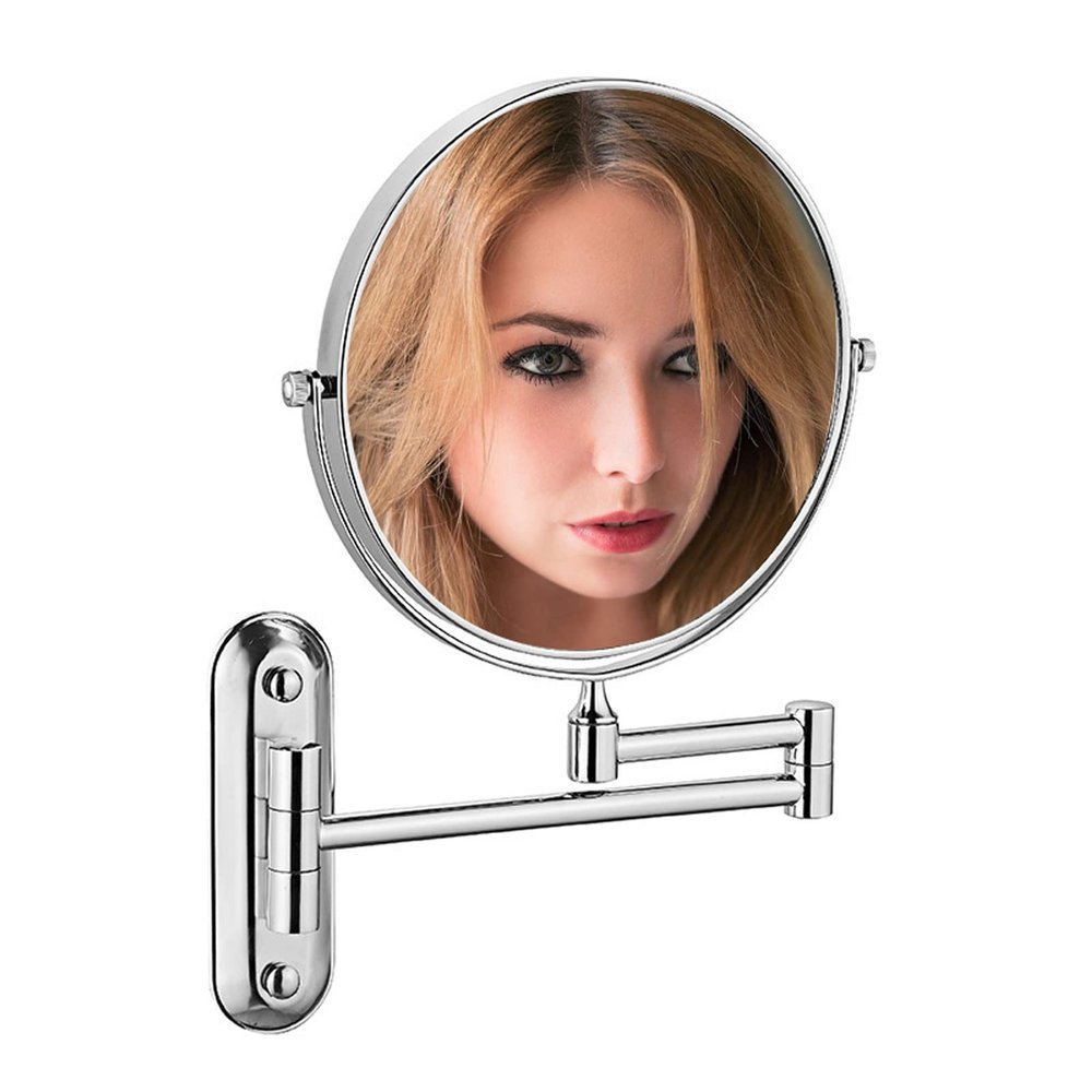 BhjKL Makeup Mirror Wall Mounted, 1X/10X Magnifying, 360 Swivel 8 Inch Vanity Mirror, Double Sided Bathroom Mirror Extendable Cosmetic Mirror (Silver)