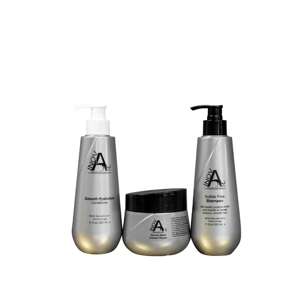 Inova Professional Madison Collection Smooth Protection Shampoo 11 oz. Smooth Hydration Conditioner 11 oz. Miracle Mask Intense Repair (Strong) 10.2 oz.