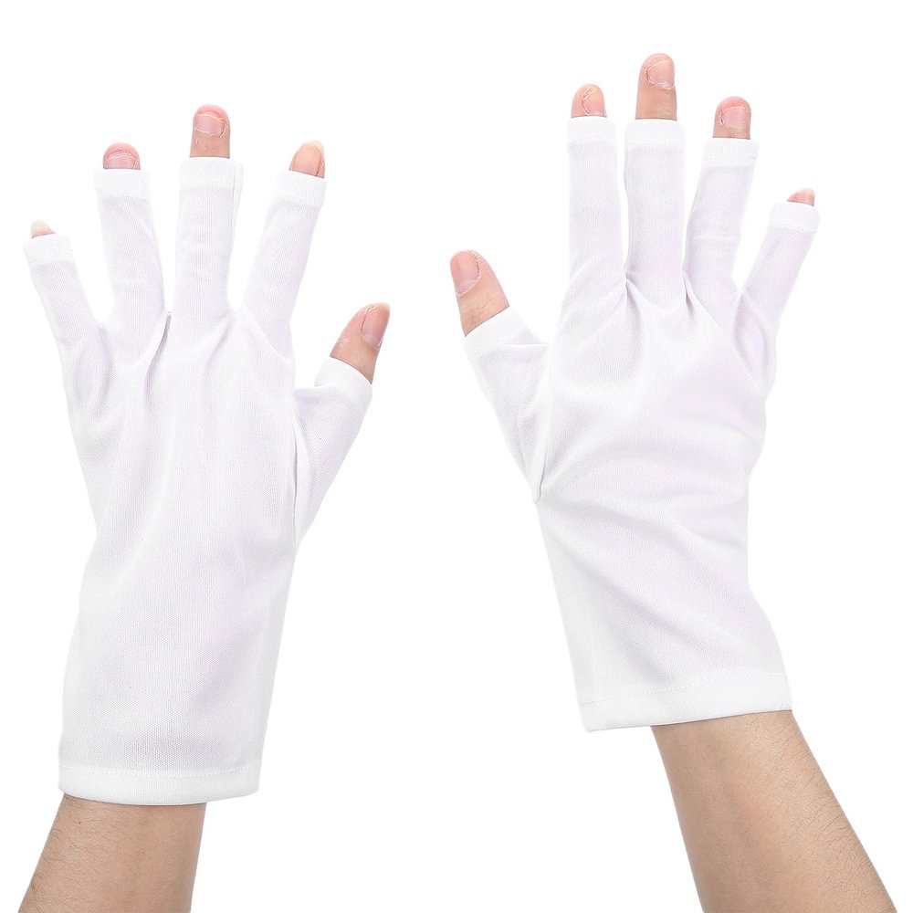 ZJchao Curing Gloves for Nail Art, Protective Gloves for Manicure, Fingerless Nail Art Gloves, LED Nail Lamp Gloves, White