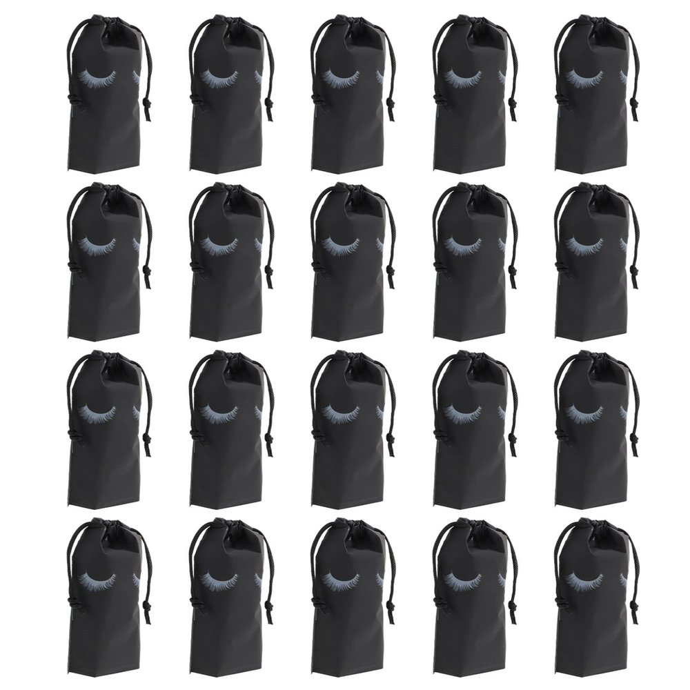 Beavorty 100pcs Portable Drawstring Makeup Bags for Travel Lightweight Toiletry Organizer Eyelash Design Cosmetic Pouch Black for Women and Men
