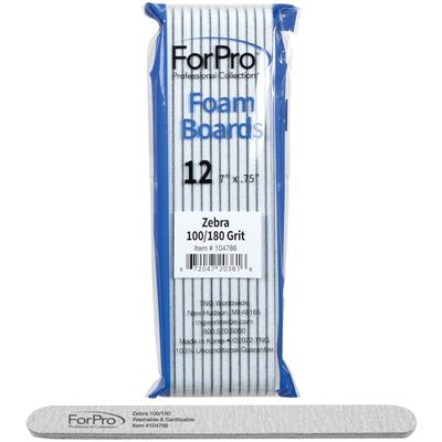 ForPro Professional Collection Nail Foam Boards, Zebra, 100/180 Grit, Double-Sided Manicure and Pedicure Nail Files, 7 L x .75 W, 12-Count