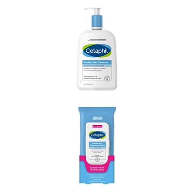 Cetaphil Hydrating Gentle Skin Cleanser for Dry to Normal Sensitive Skin, 20 oz and Gentle Skin Cleansing Cloths, 50 Count