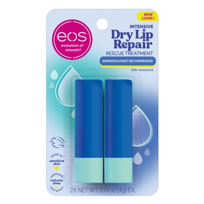 eos The Hero Lip Repair, 24HR Moisture for Severely Dry Lips, Natural Strawberry Extract, Hypoallergenic Moisturizing Lip Balm, 0.14 oz, 2-Pack