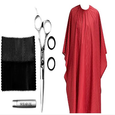 Barber Strong The Barber Shears, Japanese-Forged Stainless Steel Scissors, Cape Haircut Cover Red White Stripe Oversized,Japanese-Forged Stainless Steel Scissors, Hair Repelling Cape