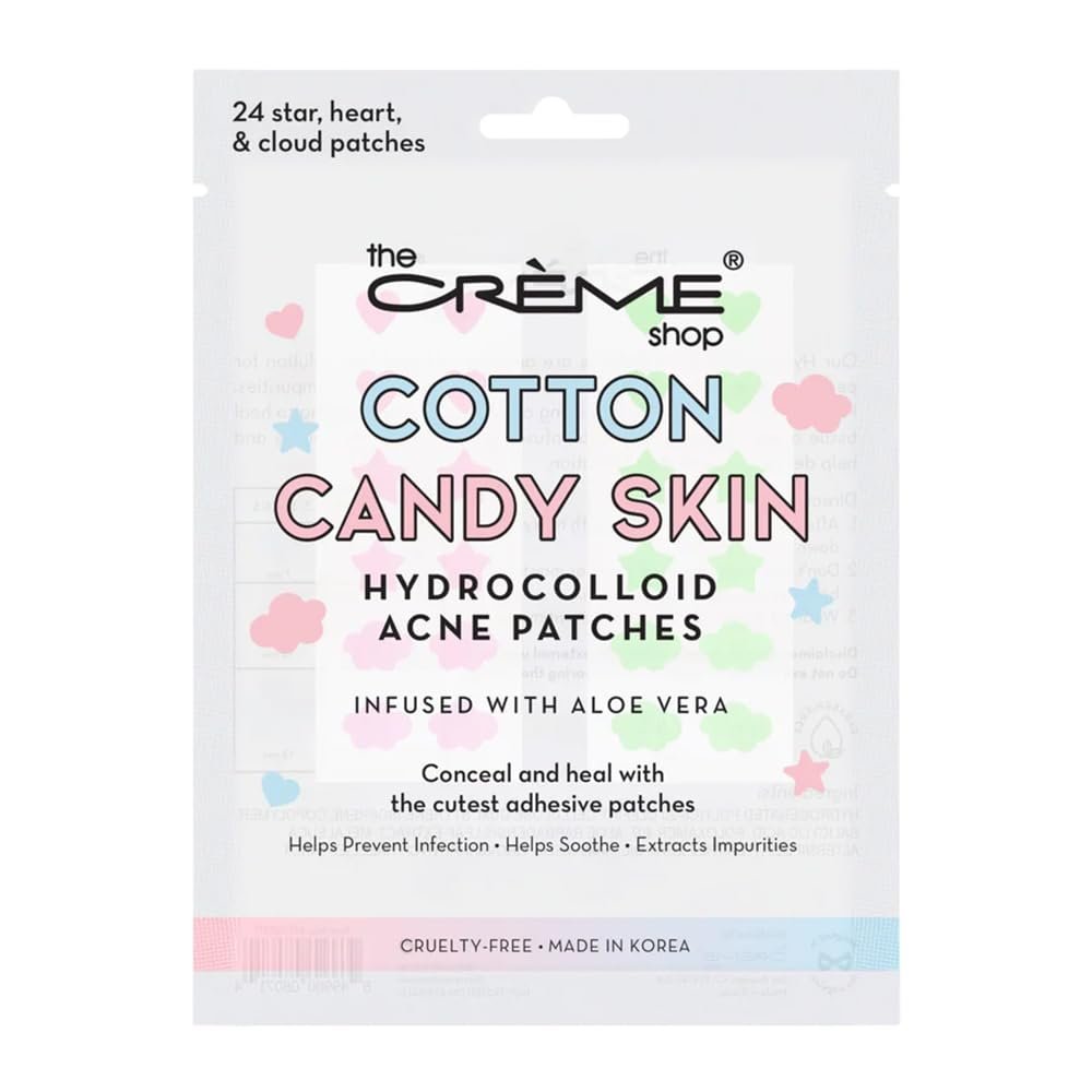 The Crme Shop Cotton Candy Skin - Hydrocolloid Acne Patches, Acne Healing Dots, Acne Stickers, Acne Treatment Patches | Ultra Aloe Boost - 3 sizes, 72 patches