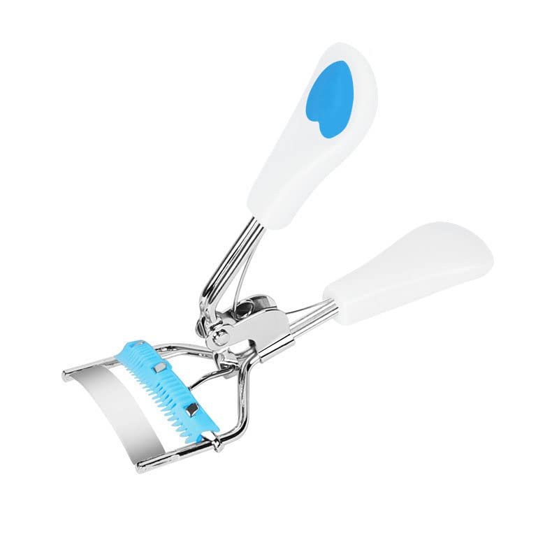 AKOAK 1 Pack Curl Eyelash Curler Stainless Steel Heart Handle Eyelashes Curling Clip Lashes Cosmetic Accessories Makeup Tools for Women (White+Blue)