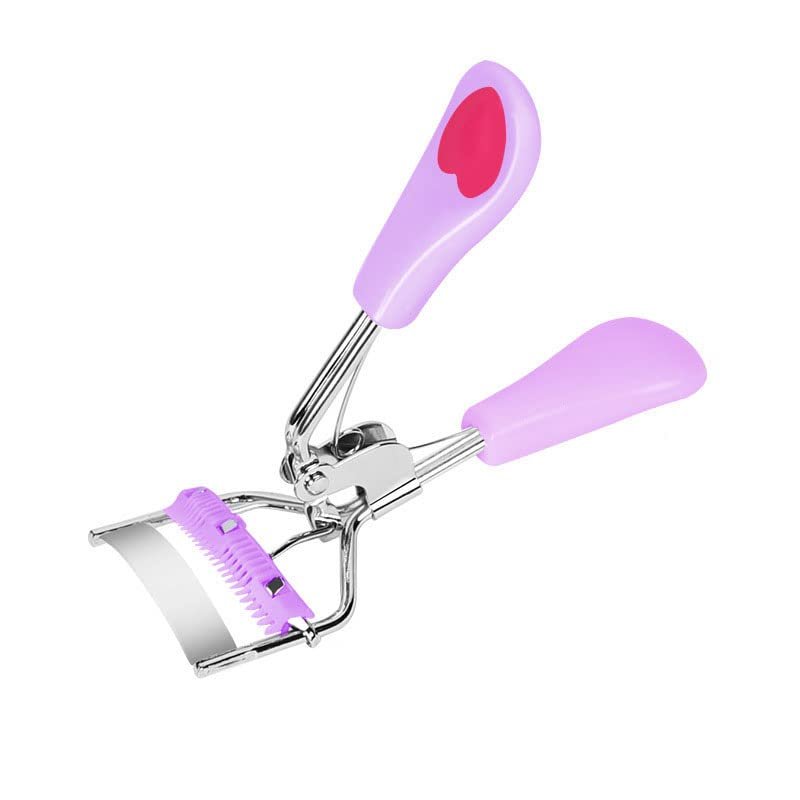 AKOAK 1 Pack Curl Eyelash Curler Stainless Steel Heart Handle Eyelashes Curling Clip Lashes Cosmetic Accessories Makeup Tools for Women (Light Purple+Rose red)