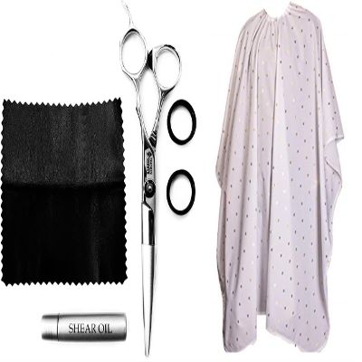 Barber Strong The Barber Shears, Japanese-Forged Stainless Steel Scissors, Cape Haircut Cover White 24K Gold Oversized,Japanese-Forged Stainless Steel Scissors, Hair Repelling Cape