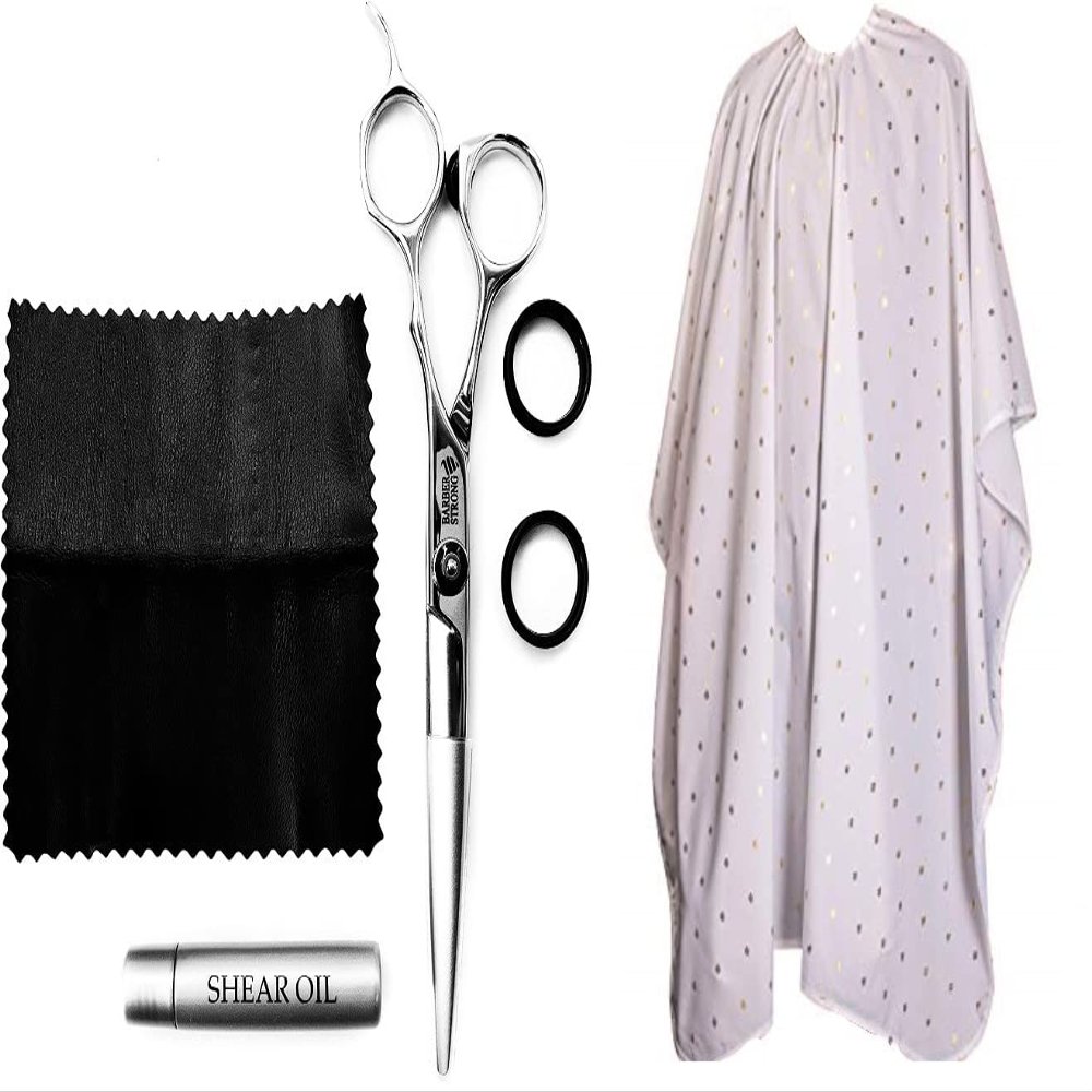 Barber Strong The Barber Shears, Japanese-Forged Stainless Steel Scissors, Cape Haircut Cover White 24K Gold Oversized,Japanese-Forged Stainless Steel Scissors, Hair Repelling Cape