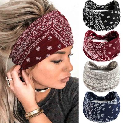 Acenail Boho Headbands Wide Head Bands Knotted Turban Headband Nonslip Elastic Hairbands Floral Hairband Workout Hair Scarfs Yoga Sweatbands Bohemian Head Wraps for Women 4Pcs (#4 Bohemian)